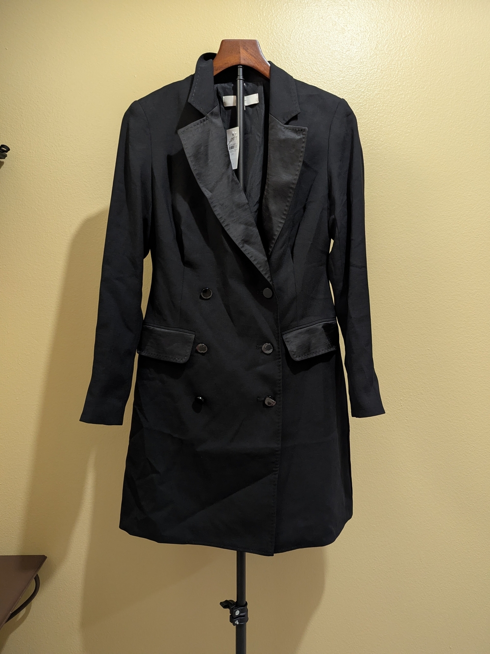 LOFT Black Double-Breasted Trench Coat